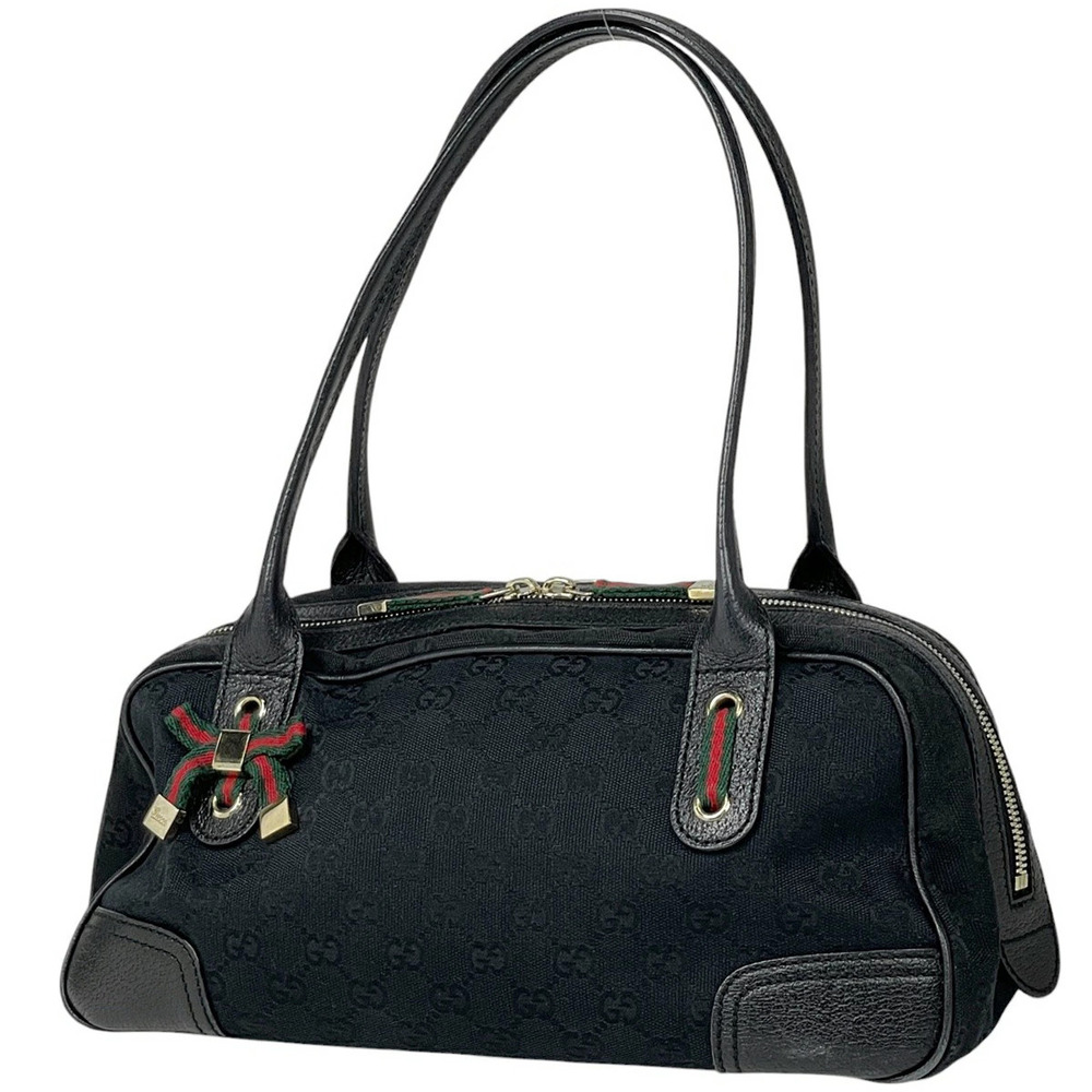 Gucci Princy Shoulder Bag GG Handbag Boston Sherry Canvas Black